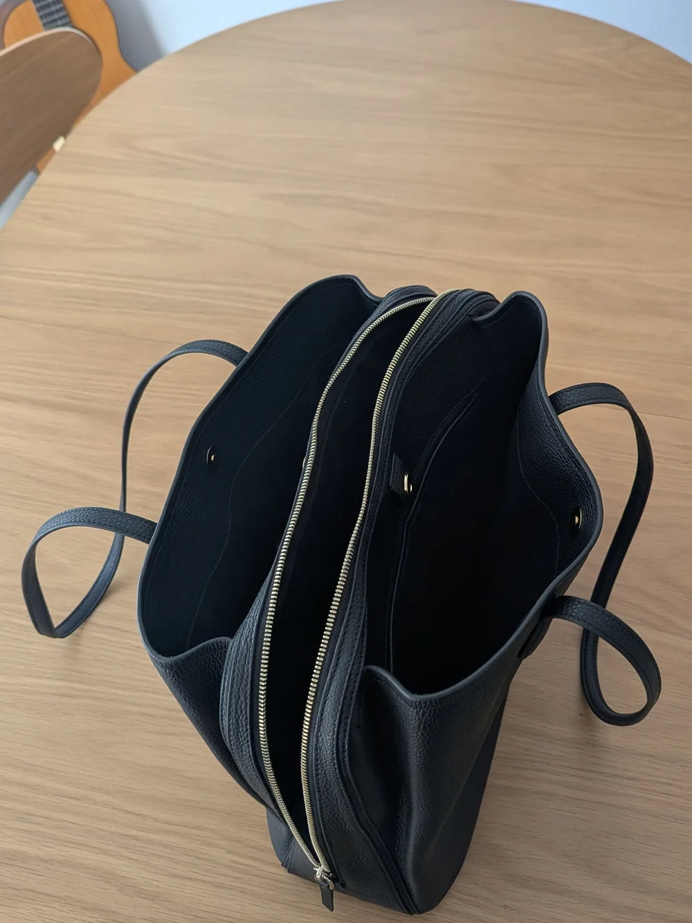 Quince Black Italian Leather Triple Compartment Tote - Picture 2 of 3